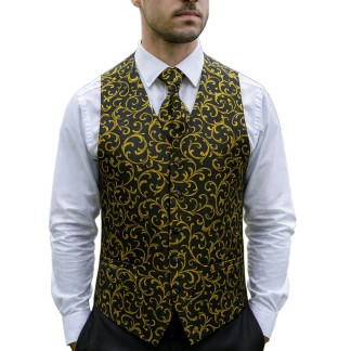 Gold on Black Swirl Leaf Formal Waistcoat #AB-WWA1000/15