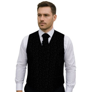 Black on Black Budding Paisley Formal Waistcoat #AB-WWA1003/4 