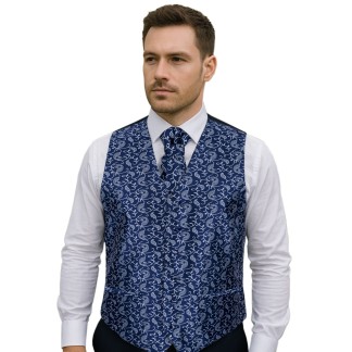 Moonlight Navy Budding Paisley Formal Waistcoat #AB-WWA1003/7 