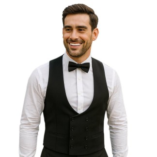 Black Tuxedo Double Breasted Waistcoat, 100% Wool #AB-WWD1011/1 