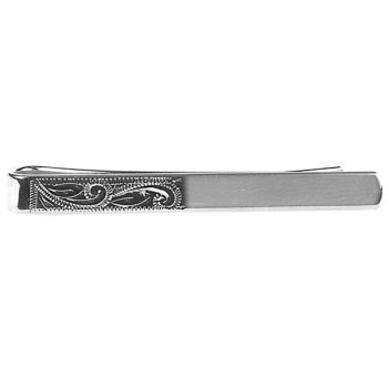 Silver Half Engraved Rhodium Plated Tie Clip #100-1280