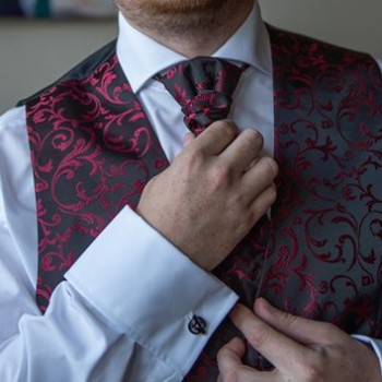 Burgundy on Black Swirl Leaf Wedding Cravat #AB-WCR1000/1