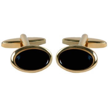 Gold Onyx Oval Gold Plated Cufflinks #90-254