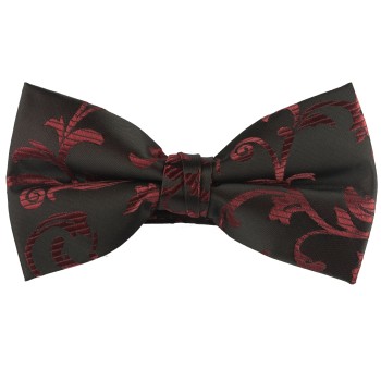 Burgundy on Black Swirl Leaf Wedding Bow Tie #AB-BB1000/1