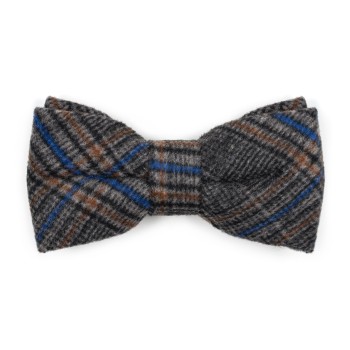 Grey Overcheck Wool Bow Tie