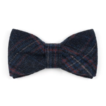 Navy Blue Overcheck Wool Bow Tie