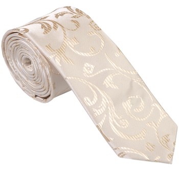 Cream Swirl Leaf Slim Wedding Tie #AB-C1000/11