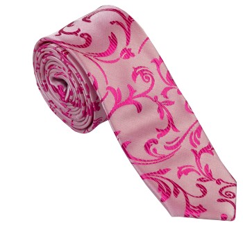 Hot Pink Swirl Leaf Slim Wedding Tie #AB-C1000/5