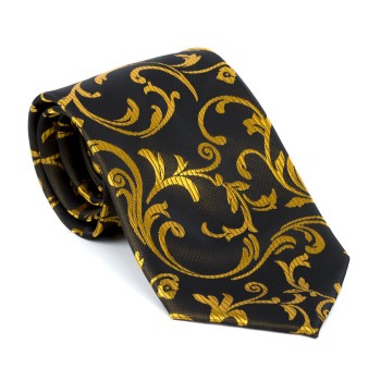 Gold on Black Swirl Leaf Tie
