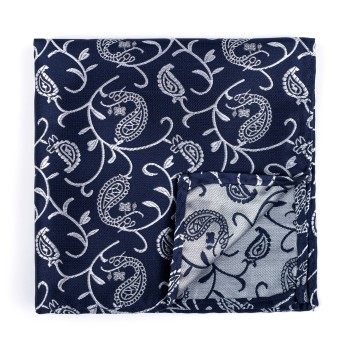 New $215 KITON NAPOLI Medium Blue-White Basketweave Print Silk Pocket Square 