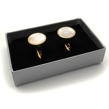 Gold Plated Mother of Pearl Round Cufflinks