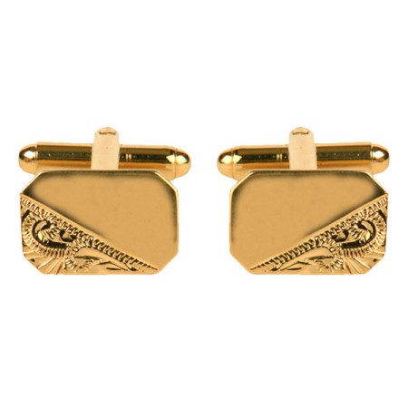 Gold Rectangle 1/3 Engraved Gold Plated Cufflinks #90-3000