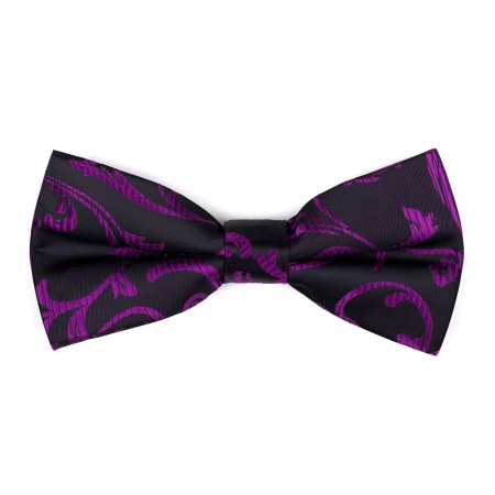 Plum on Black Swirl Leaf Bow Tie