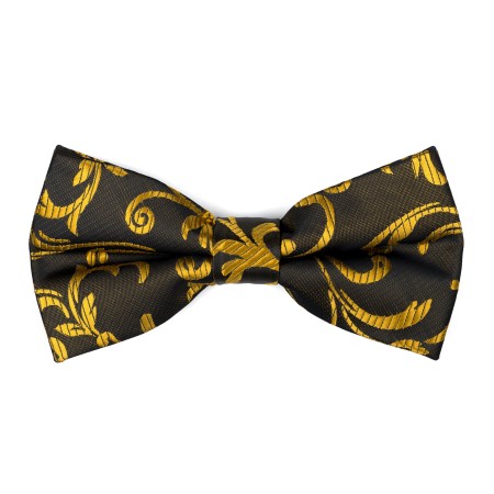 Gold on Black Swirl Leaf Bow Tie