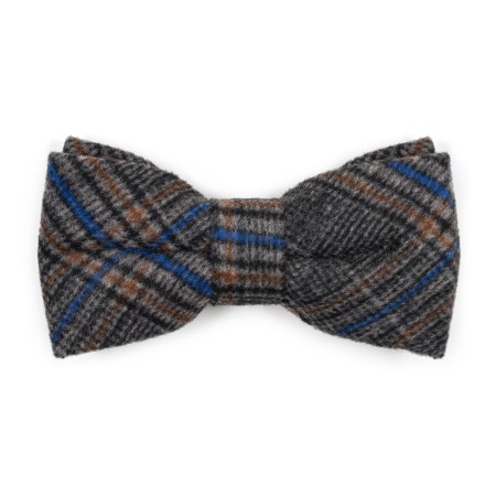 Grey Overcheck Wool Bow Tie