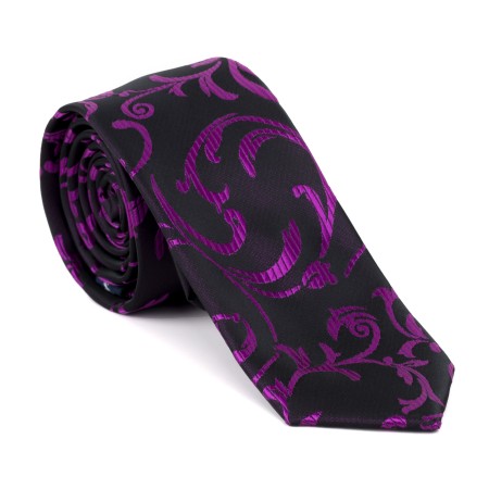 Plum on Black Swirl Leaf Slim Tie