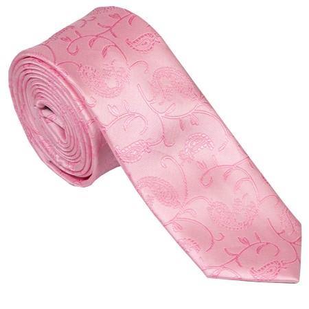 Pink Budding Paisley Slim Wedding Tie #AB-C1003/2