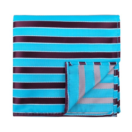 Wine and Turquoise Stripe Football Pocket Square