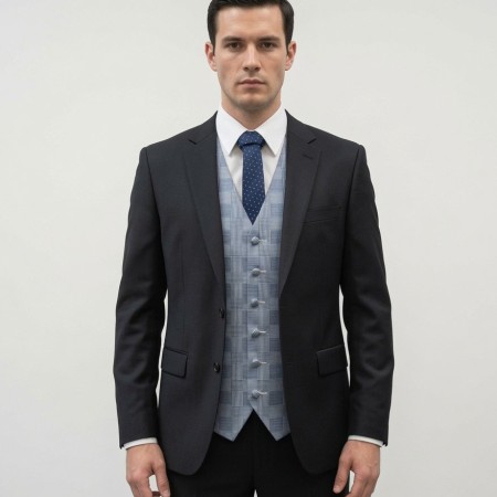 Blue and White Men's Check Formal Waistcoat #WWA1022/1 ##DC
