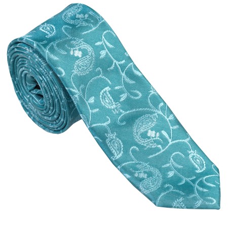 Teal Budding Paisley Slim Wedding Tie