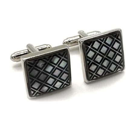 Black & Silver Geometric Diamond Grid Cufflinks