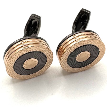 Black & Rose Gold Radial Sunburst Geometric Cufflinks