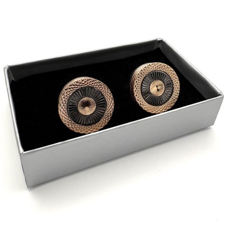 Black & Rose Gold Radial Sunburst Geometric Cufflinks