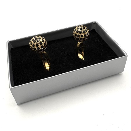 Black Pave Crystal Ball Gold Plated Cufflinks