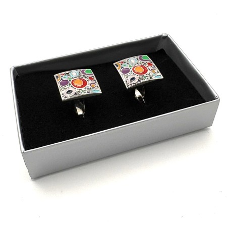 Multicolour Enamel Abstract Mosaic Square Cufflinks