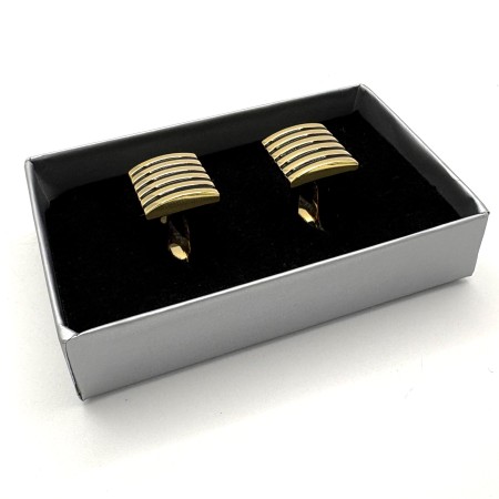 Black Enamel Stripe Gold Plated Rectangular Cufflinks