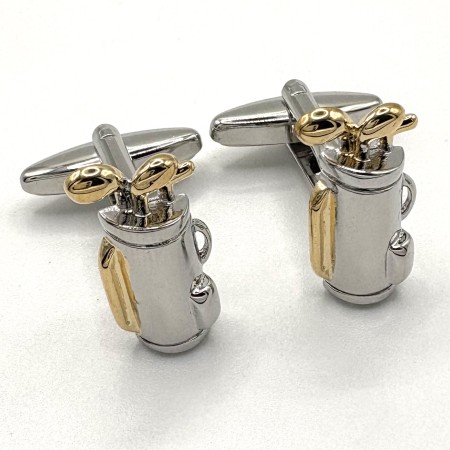 Silver & Gold Plate Golf Bag Novelty Cufflinks