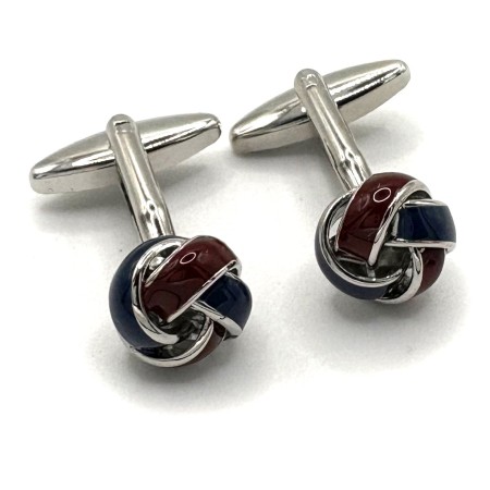Blue & Red Enamel Knot Silver Cufflinks