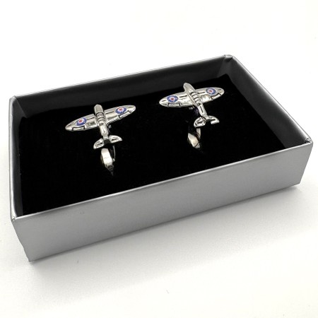 Silver Plated Spitfire Aeroplane Enamel Novelty Cufflinks
