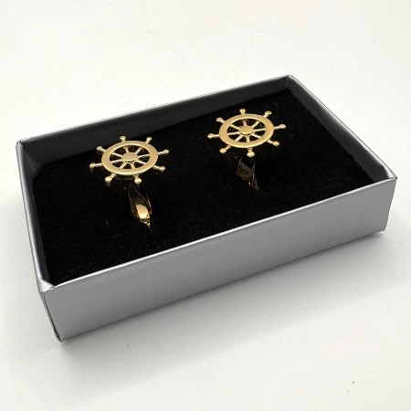Gold Plated Ships Wheel Nautical Cufflinks
