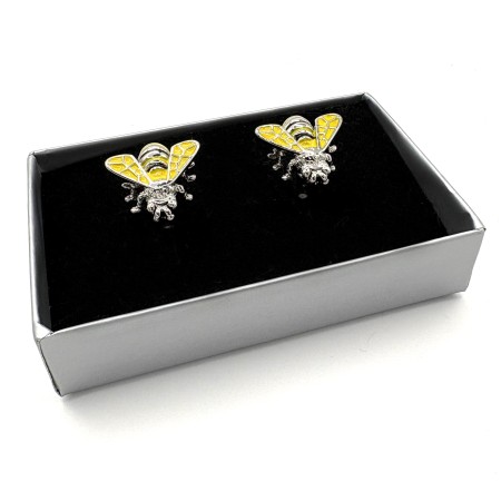 Silver Plated Bee Yellow Enamel Novelty Cufflinks
