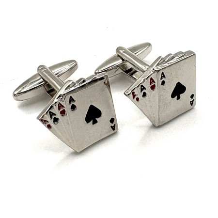 Silver Plated Playing Cards Aces Enamel Cufflinks