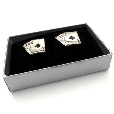 Silver Plated Playing Cards Aces Enamel Cufflinks