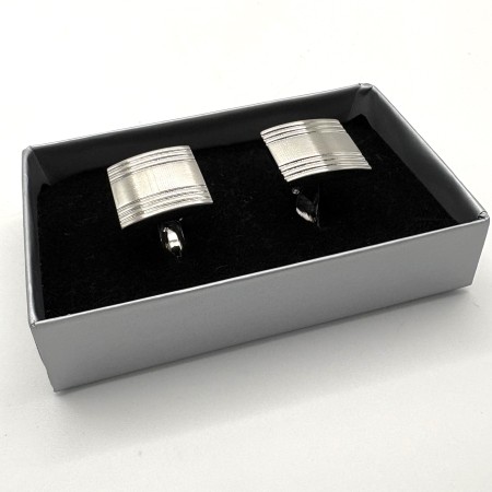 Satin Silver Plated Square Stripe Cufflinks
