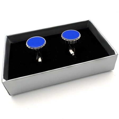 Navy Blue Enamel Round Silver Plated Cufflinks