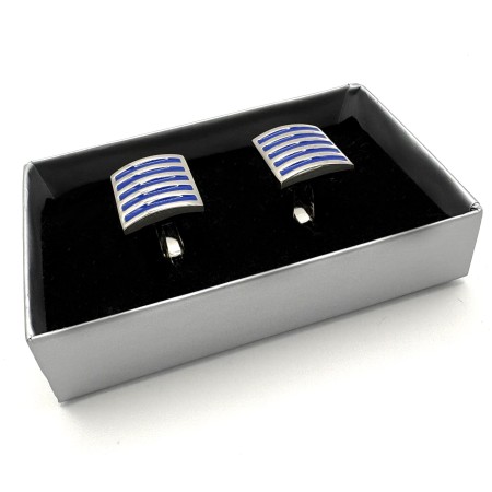 Blue Enamel Stripe Silver Plated Cufflinks