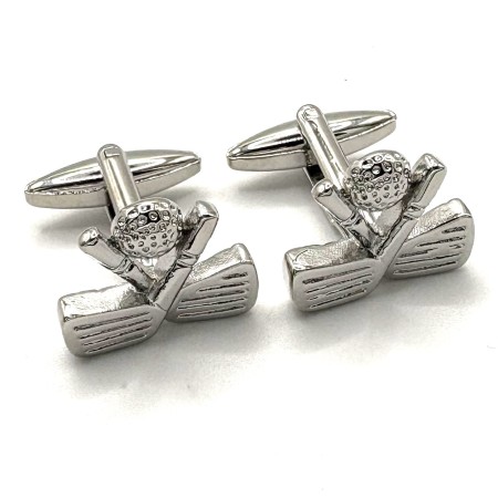 Silver Plated Golf Clubs & Ball Novelty Cufflinks