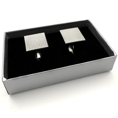 Silver Plated Textured Square Geometric Cufflinks