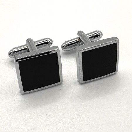 Black Enamel Square Silver Plated Cufflinks
