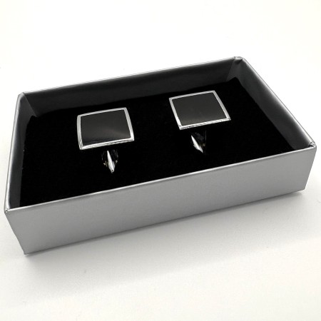 Black Enamel Square Silver Plated Cufflinks
