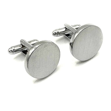 Satin Silver Plated Round Cufflinks