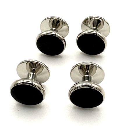 Black Onyx Style Dress Shirt Studs - Silver Plated Formal Stud Set (4 Pieces)