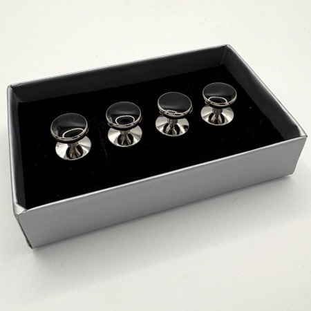 Black Onyx Style Dress Shirt Studs - Silver Plated Formal Stud Set (4 Pieces)