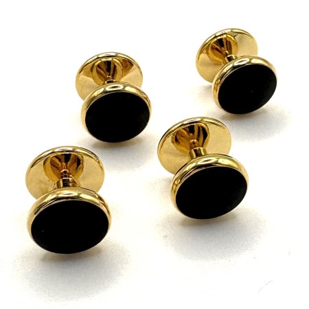 Black Onyx Style Dress Shirt Studs - Gold Plated Formal Stud Set (4 Pieces)