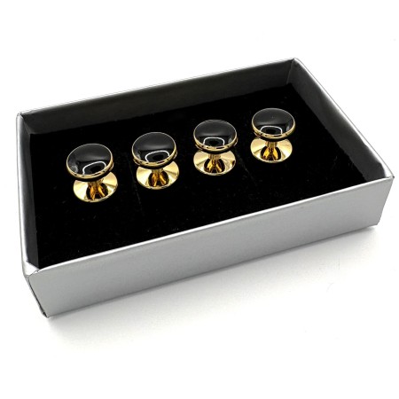 Black Onyx Style Dress Shirt Studs - Gold Plated Formal Stud Set (4 Pieces)