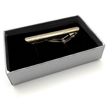 Gold Plated Tie Clip - Polished Twisted Bar Design